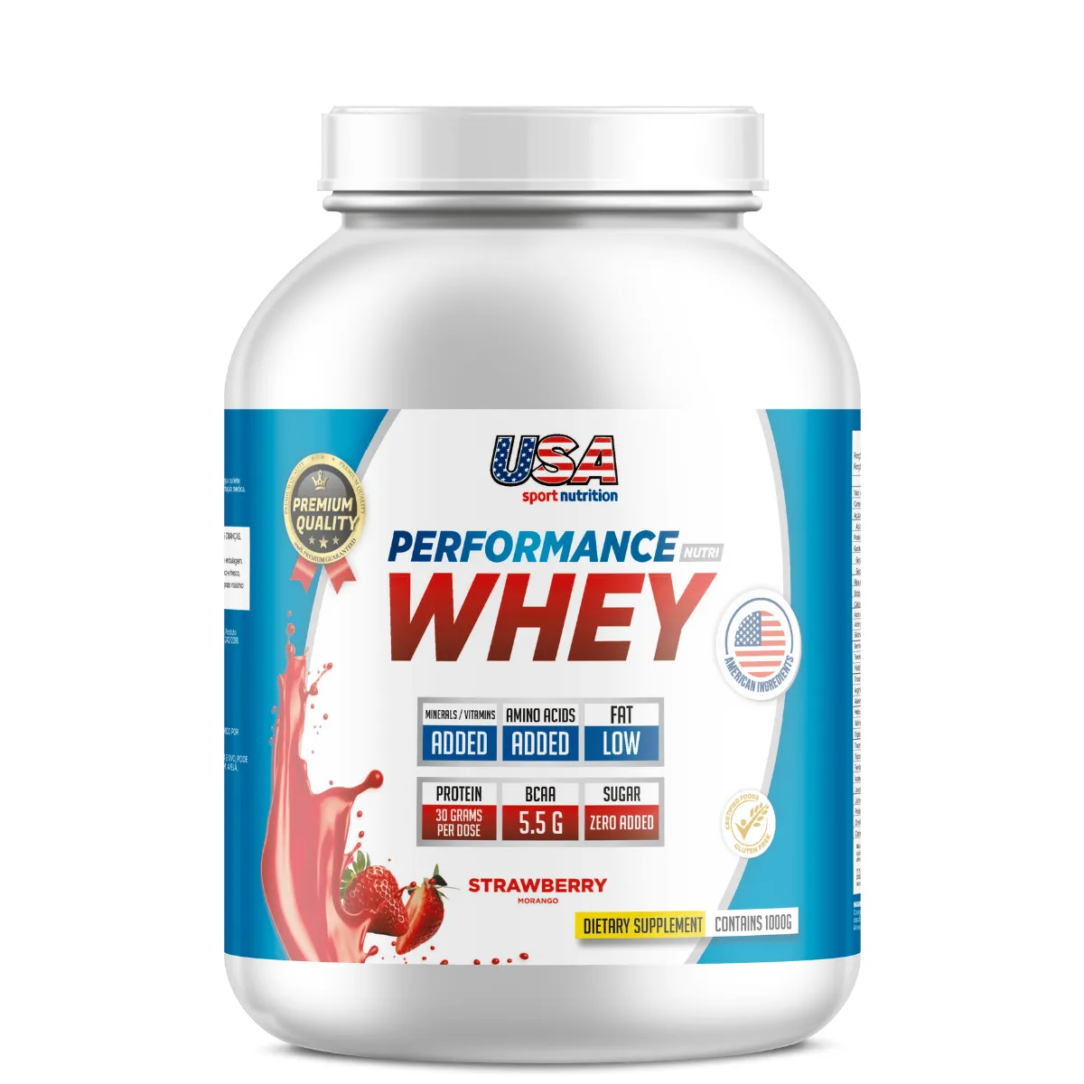 Whey (1Kg) Fórmula Americana De Alta Performance - Bcaa, Zero Açucar Adicionado, 30g De Proteína E Low Fat (Morango) - Usa Sport Nutriton 