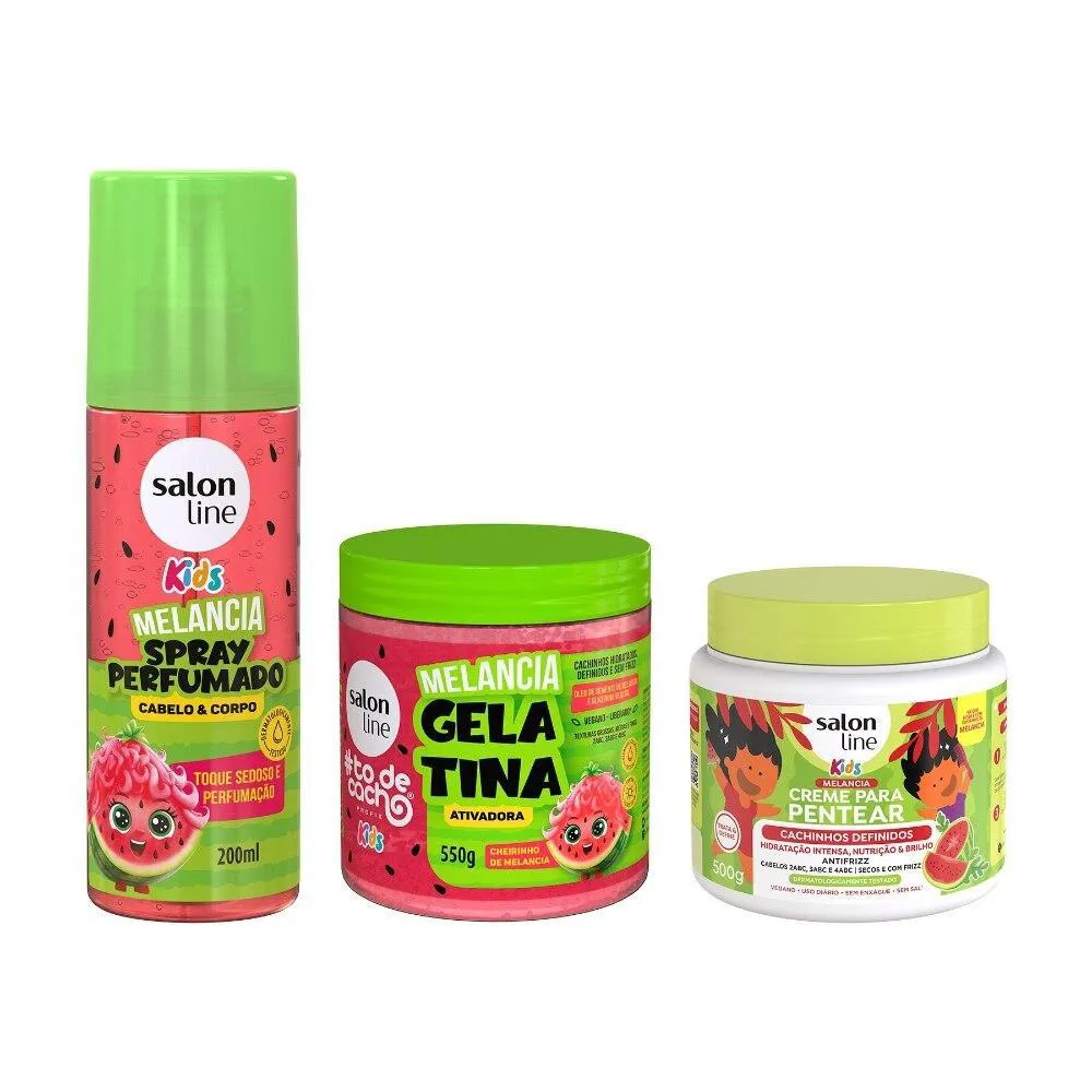 KIT MELANCIA COM SPRAY PERFUMADO + CREME PARA PENTEAR E GELATINA 500GR