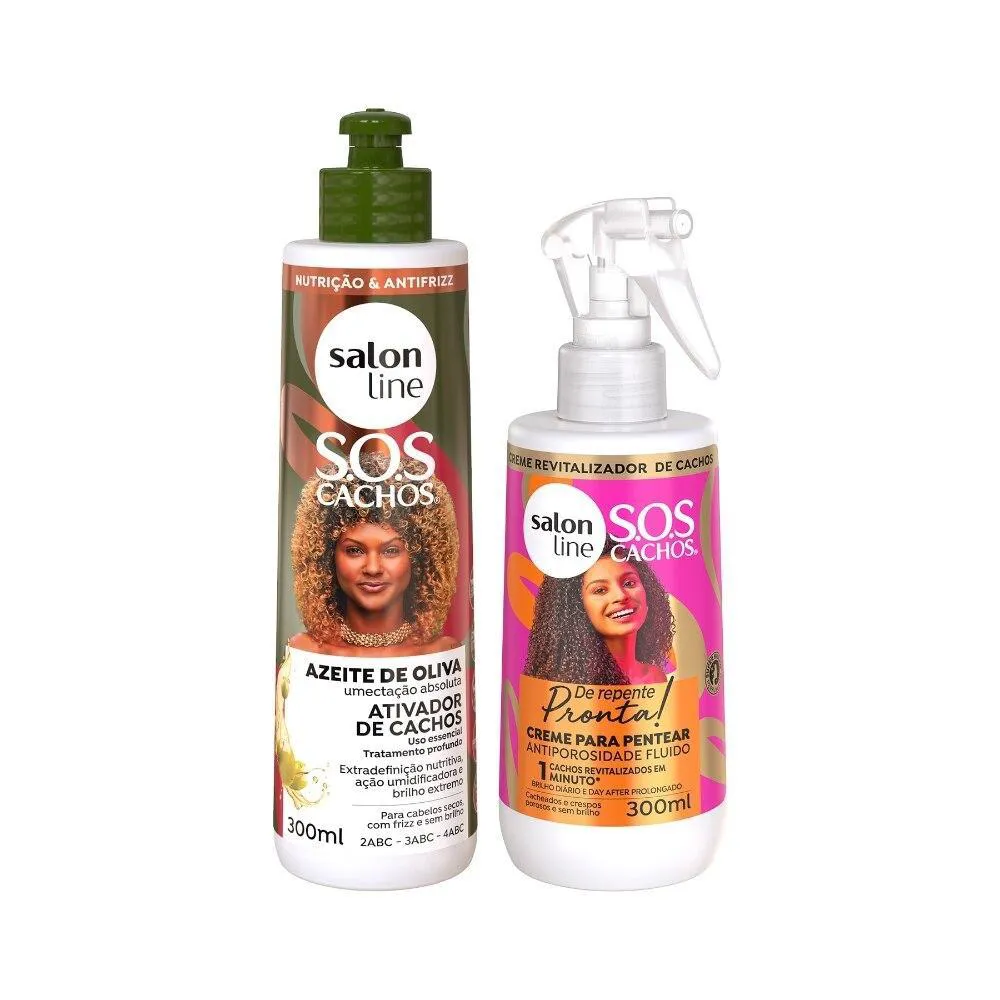 KIT QUERIDINHOS COM ATIVADOR DE CACHOS AZEITE DE OLIVA + CREME PARA PENTEAR FLUIDO DE REPETE PRONTA