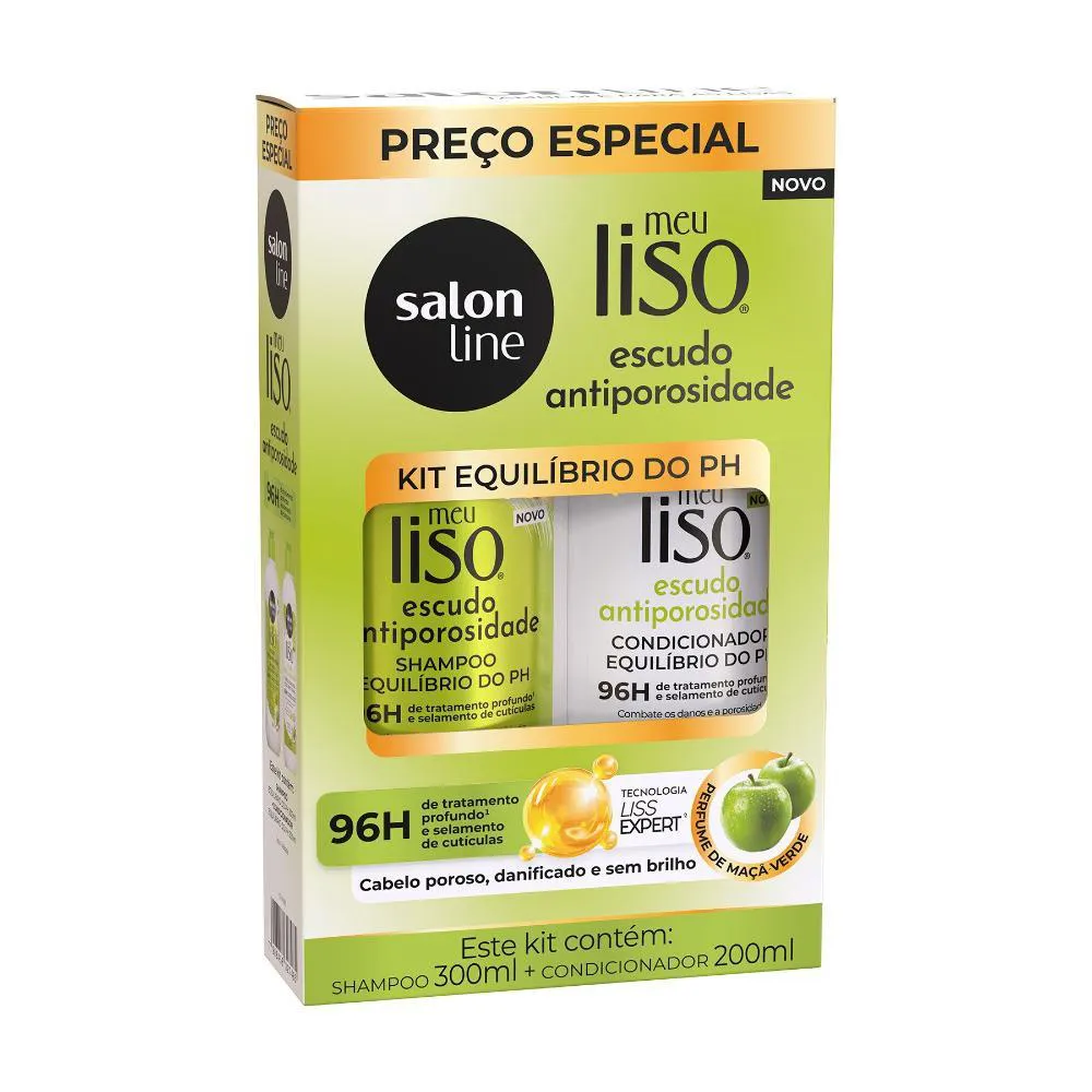 KIT SHAMPOO 300ML + CONDICIONADOR 200ML  MEU LISO ESCUDO ANTIPOROSIDADE