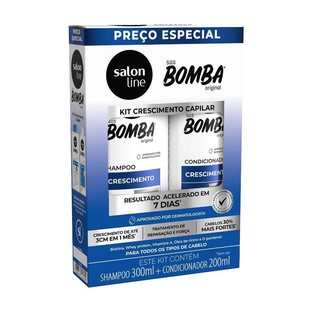 KIT SHAMPOO 300ML + CONDICIONADOR 200ML  SOS BOMBA CRESCIMENTO CAPILAR