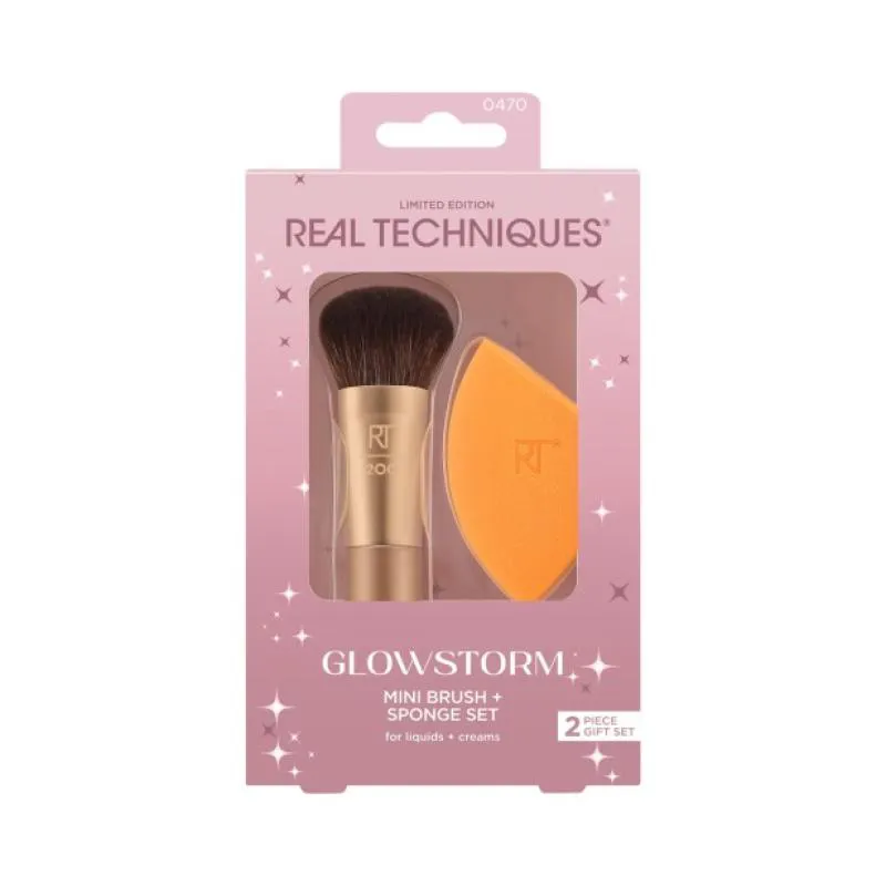 REAL TECHNIQUES KIT GLOWSTORM  MINI PINCEL + ESPONJA