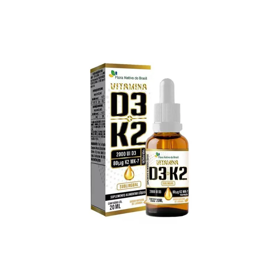 VITAMINA D3 2000UI + VITAMINA K2 GOTAS 20ML FLORA NATIVA SABOR LARANJA