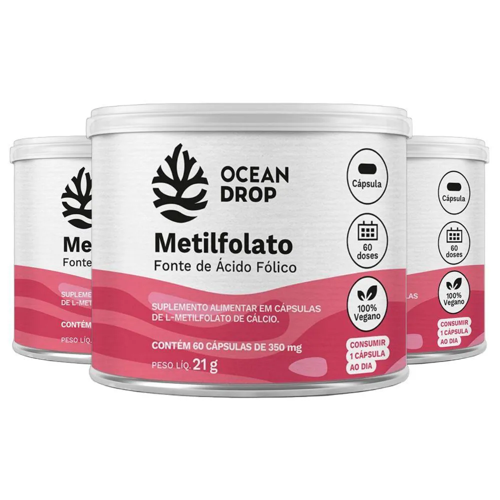 KIT 3X METILFOLATO VITAMINA B9 350 MG 60 CAPS - OCEAN DROP