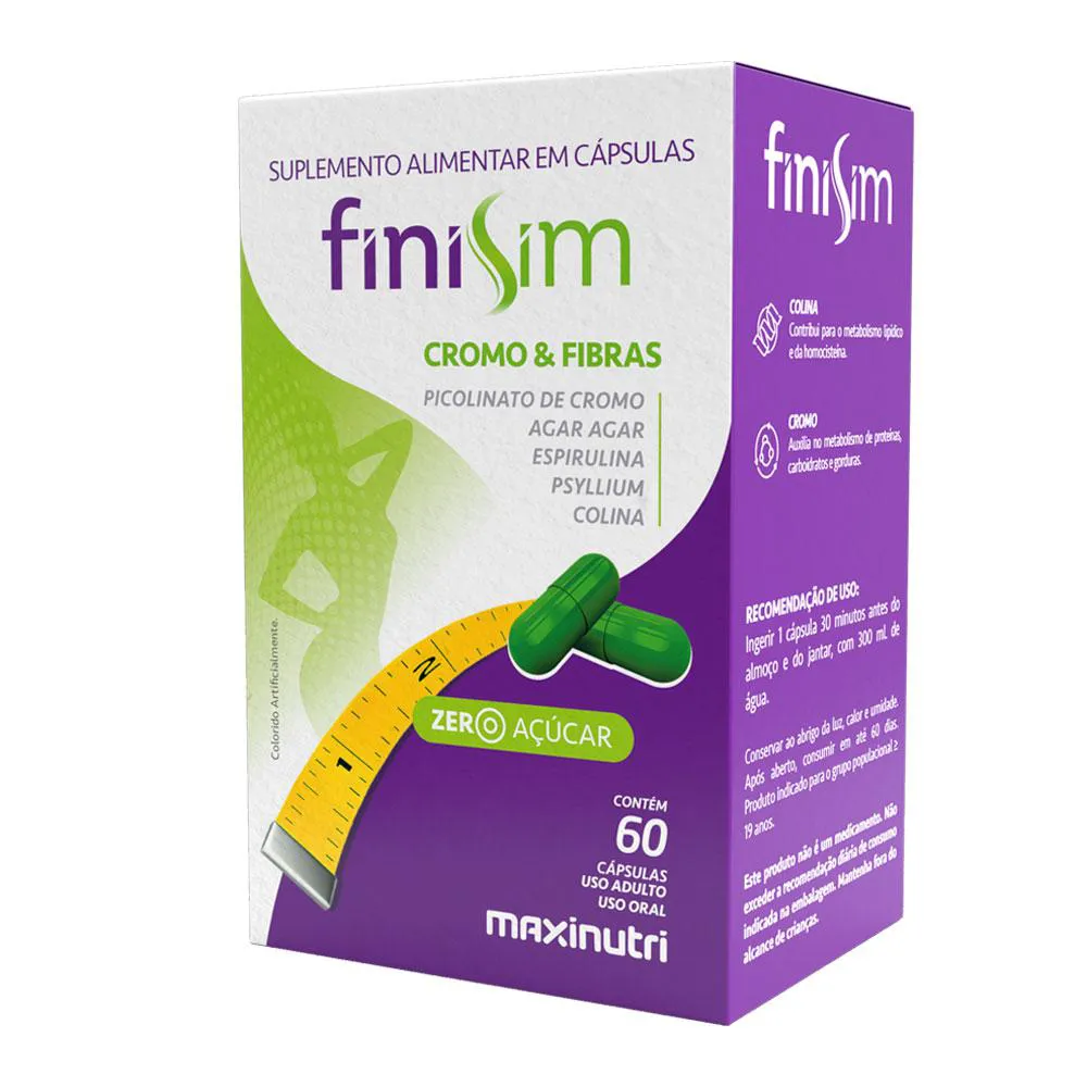 FINISIM CROMO COLINA ÁGAR ESPIRULINA E PSYLLIUM 60 CáPS MAXINUTRI