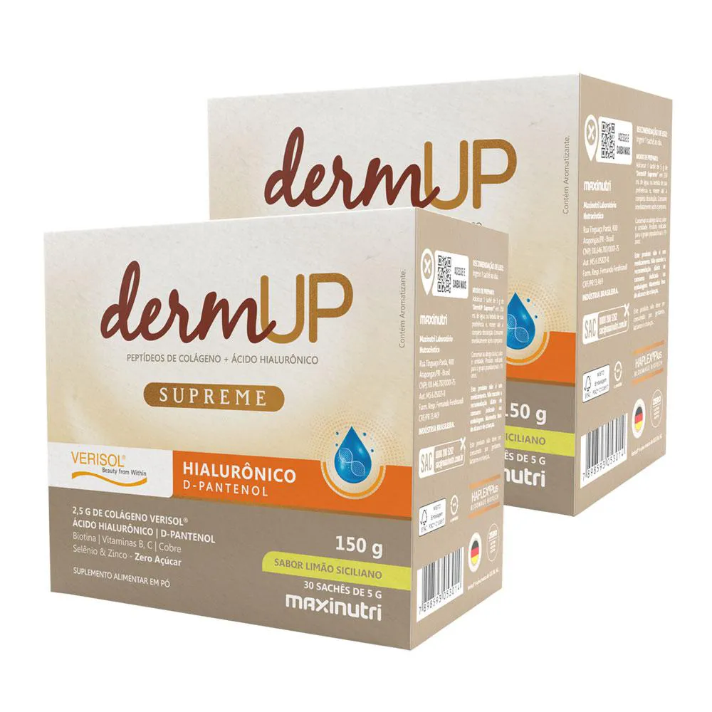KIT 2 COLáGENO COM ÁCIDO HIALURôNICO DERMUP SUPREME 30 SACHêS LIMãO SICILIANO