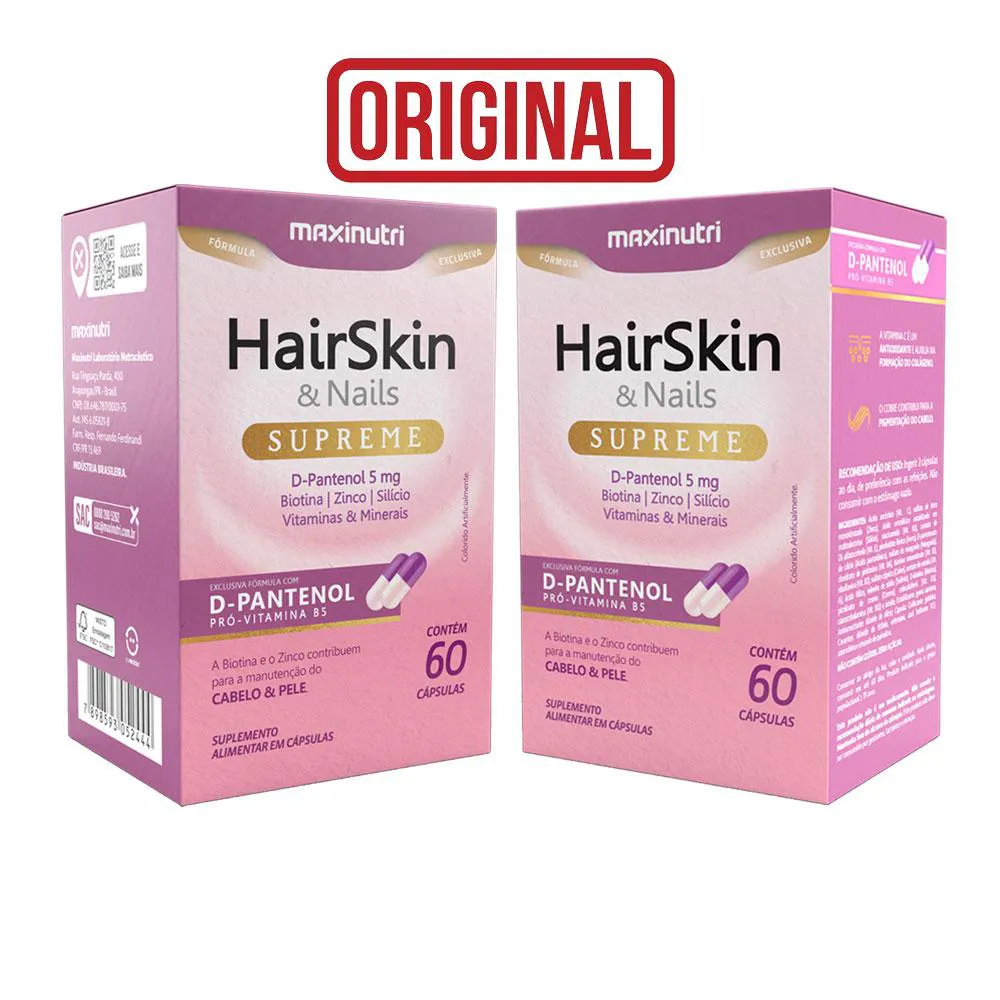 KIT 2 HAIRSKIN SUPREME D-PANTENOL BIOTINA E NUTRIENTES 60 CáPS MAXINUTRI