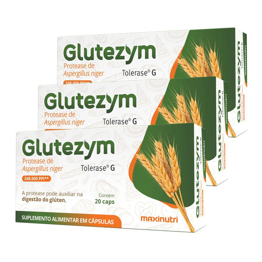 KIT 3 GLUTEZYM AUXILIA INTOLERâNCIA AO GLúTEN 20 CáPS MAXINUTRI