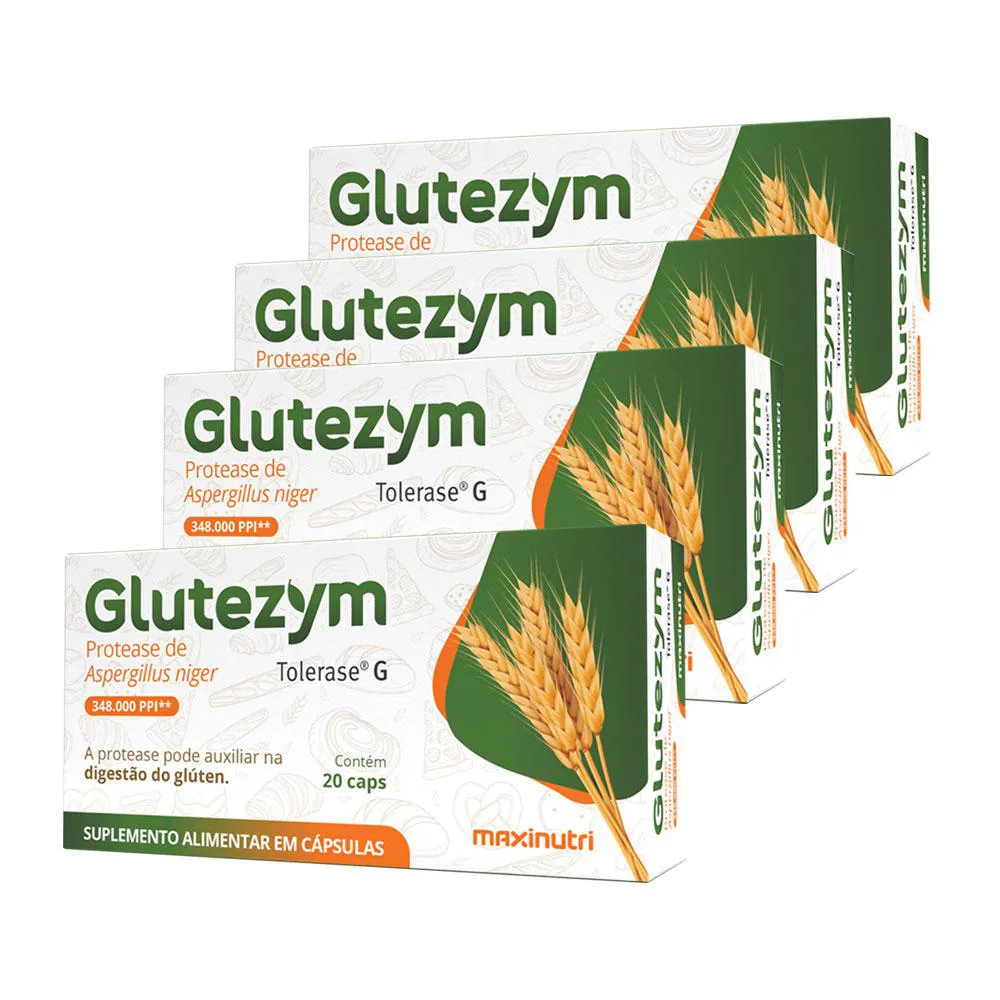 KIT 4 GLUTEZYM AUXILIA INTOLERâNCIA AO GLúTEN 20 CáPS MAXINUTRI