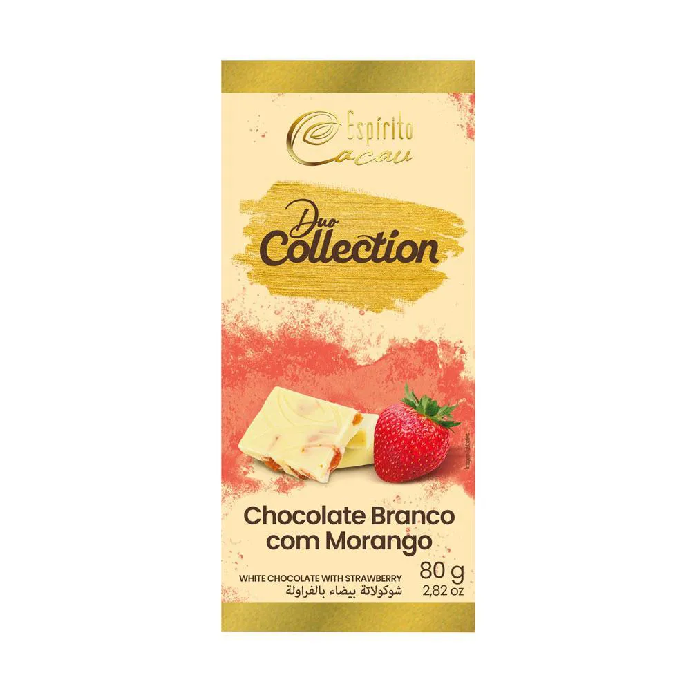 TABLETE DE CHOCOLATE BRANCO COM MORANGO - 80G
