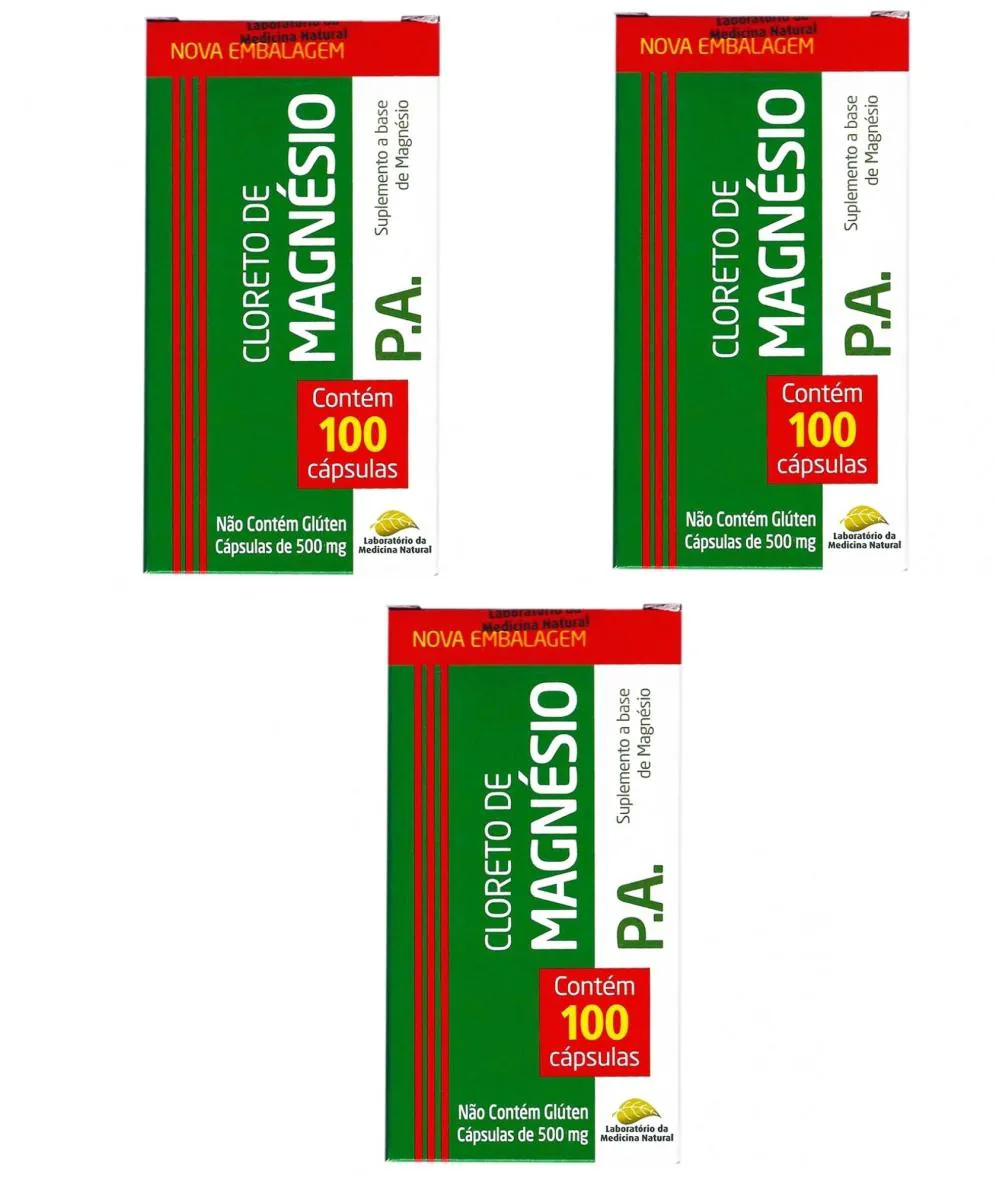 KIT 3 CLORETO DE MAGNéSIO P.A 100 CáPSULAS – MEDINAL