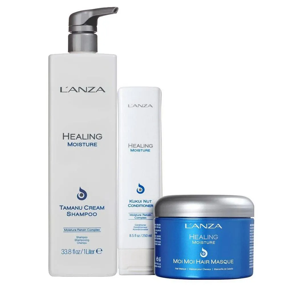 KIT LANZA HEALING MOISTURE - SHAMPOO 1000ML + CONDICIONADOR 250ML + MáSCARA 200ML
