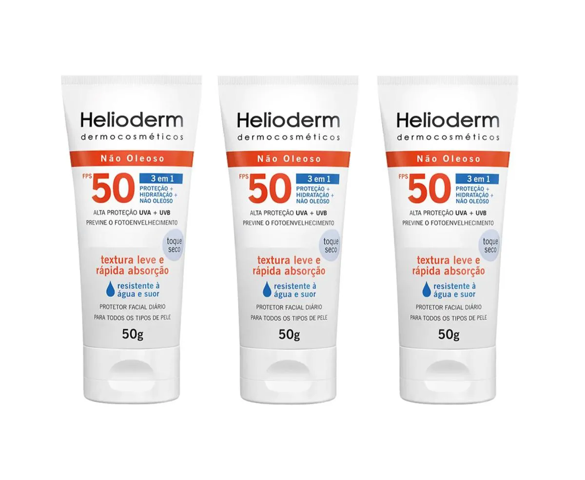 KIT 3 PROTETORES FACIAL DIáRIO HELIODERM FPS 50 COM 50G