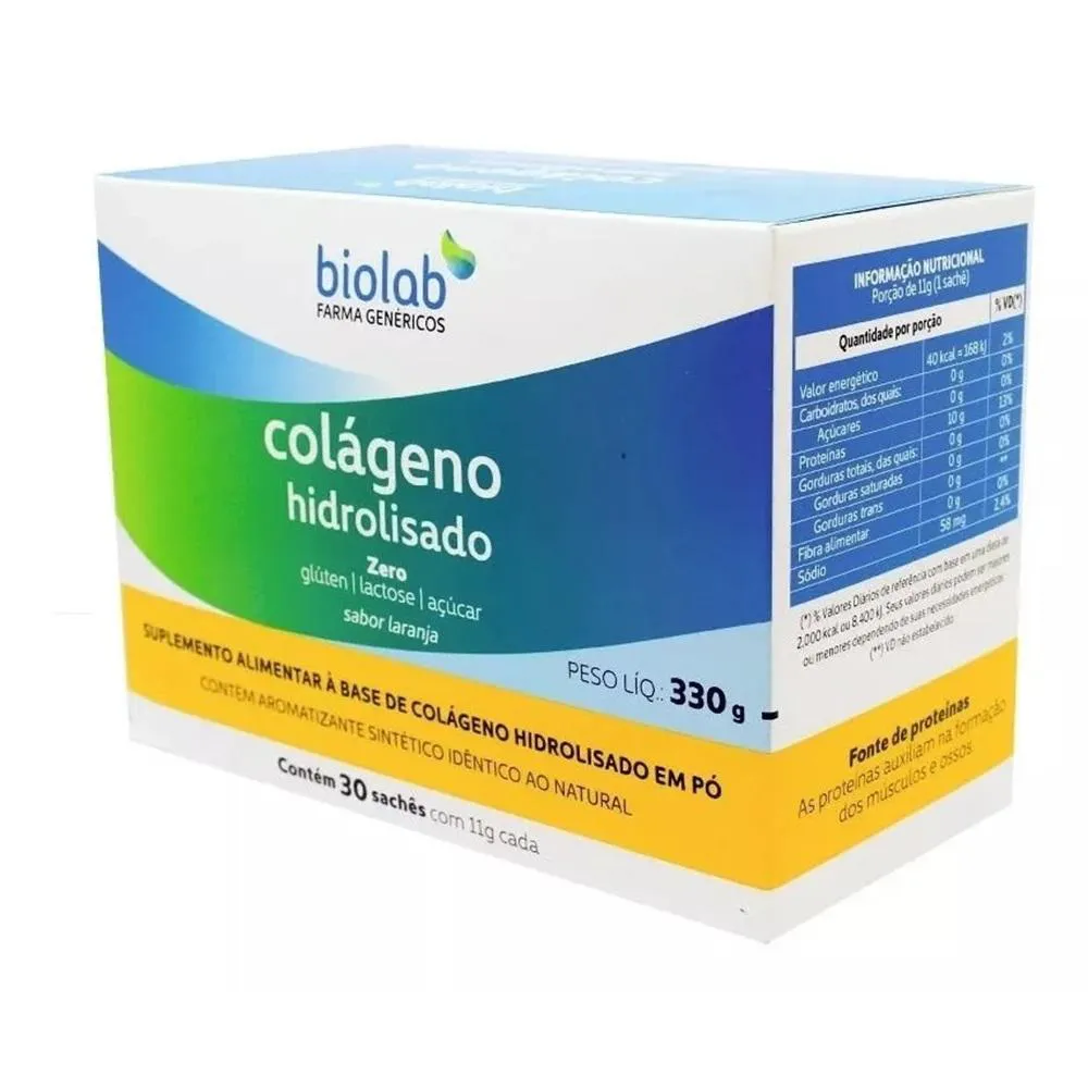 SUPLEMENTO COLáGENO HIDROLISADO LARANJA 30 SACHêS - BIOLAB