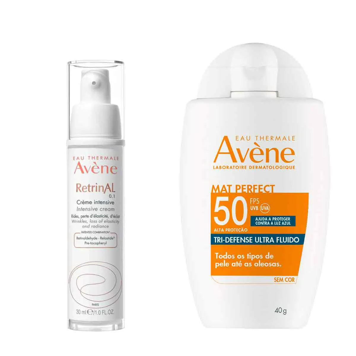 Kit Avène Creme Corretor Intensivo Facial Retrinal 0.1 30ml + Protetor Solar Facial Mat Perfect Tri-Defense Ultra Fluido FPS 50 40g