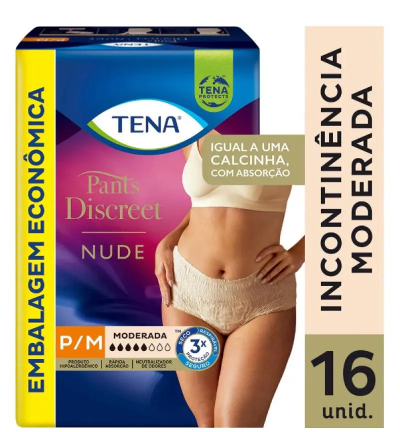 ROUPA INTIMA CALCINHA DESCARTáVEL TENA LADY DISCREET NUDE P/M (16 UNIDADES)
