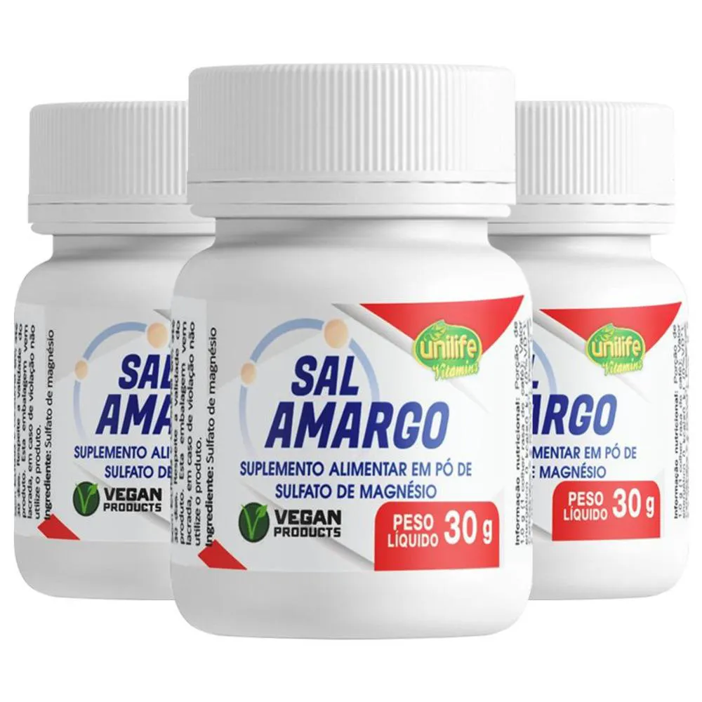 KIT 3 SAL AMARGO SULFATO DE MAGNéSIO UNILIFE 30G