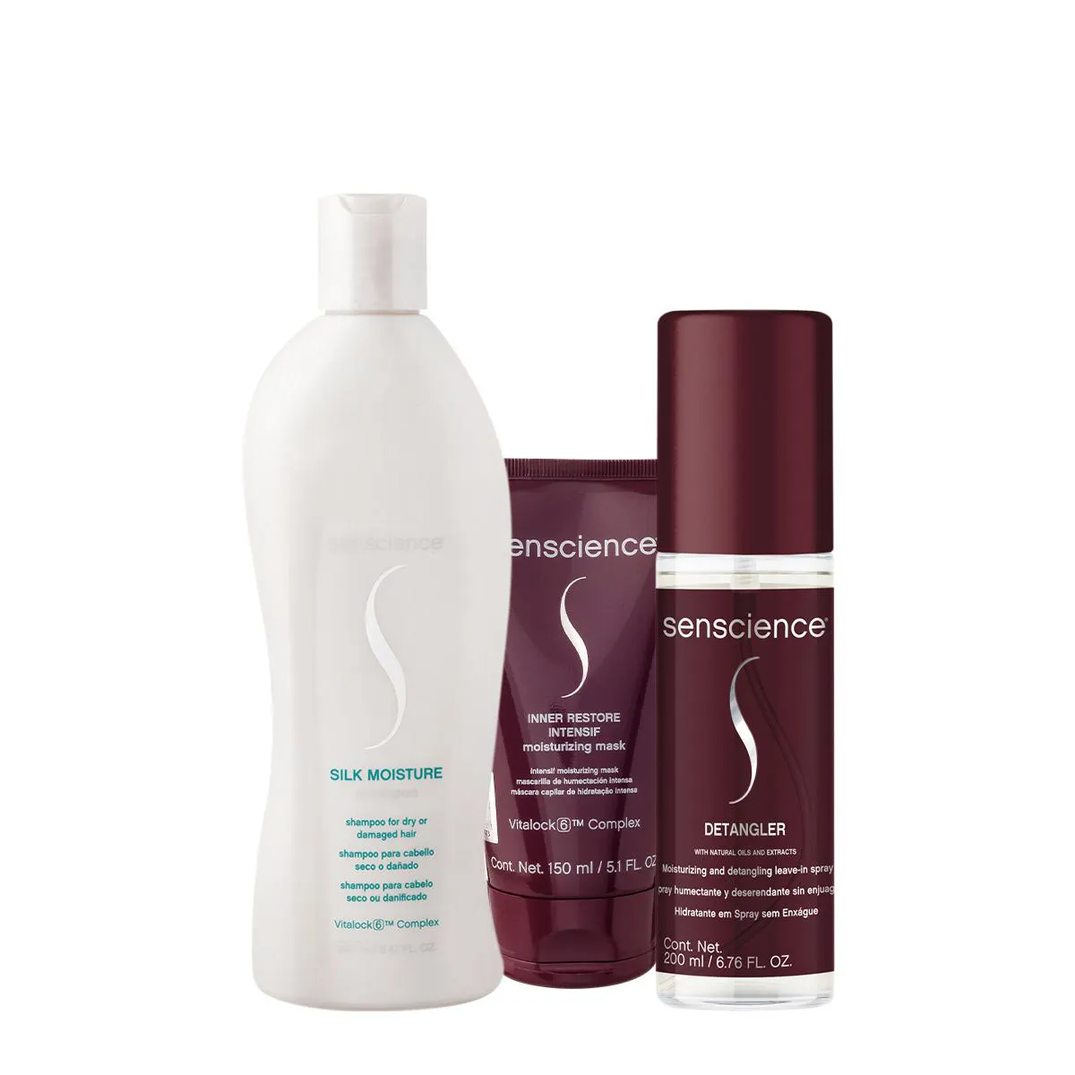 KIT SENSCIENCE SILK MOISTURE INTENSIF DETANGLER SHAMPOO MáSCARA SPRAY (3 PRODUTOS)