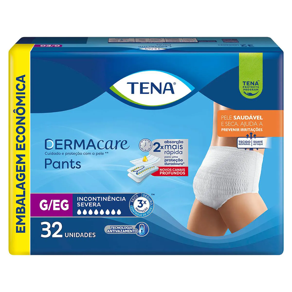 Roupa Íntima Tena Pants Dermacare Descartável Incontinência Severa G/EG 32 unidades