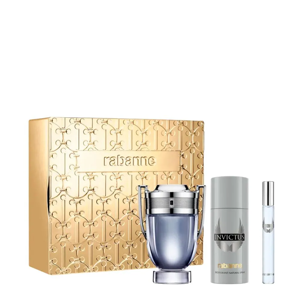 KIT RABANNE INVICTUS - EAU DE TOILETTE 100ML + DESODORANTE 150ML + TRAVEL SIZE 10ML