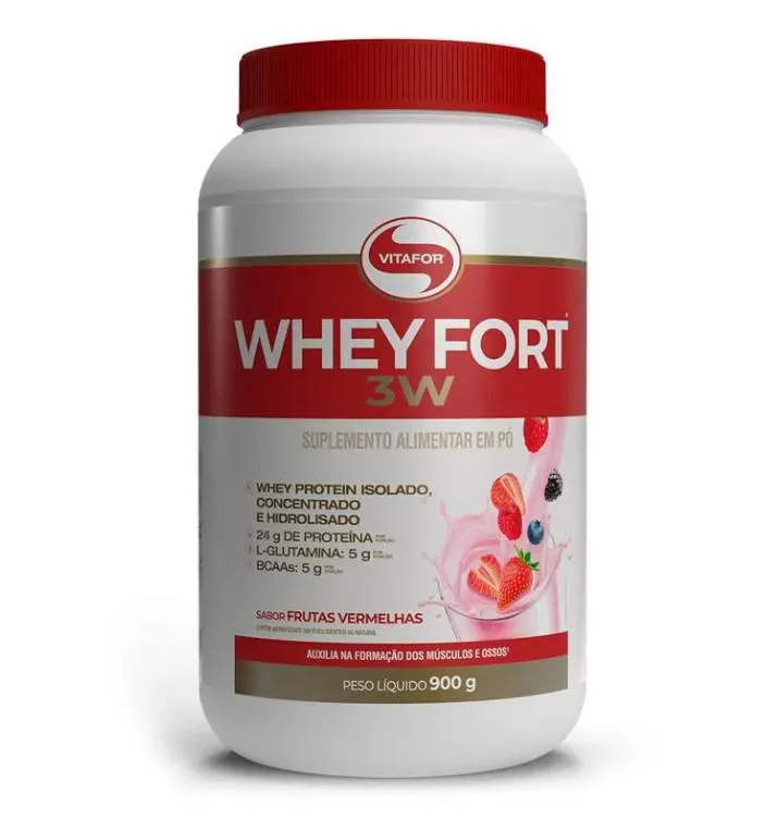WHEY FORT 3W POTE 900G VITAFOR  Frutas Vermelhas