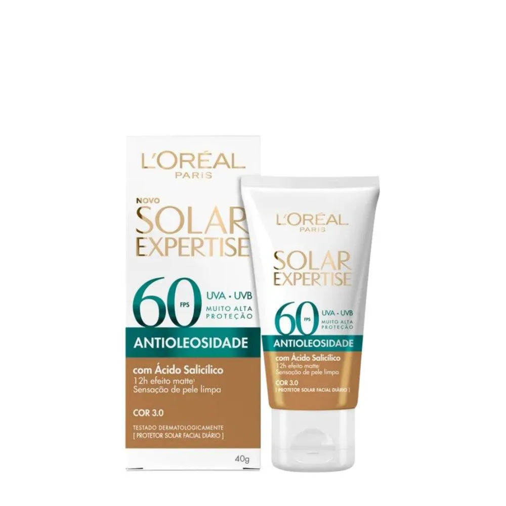 PROTETOR SOLAR FACIAL L'ORéAL SOLAR EXPERTISE ANTIOLEOSIDADE FPS60 MéDIA