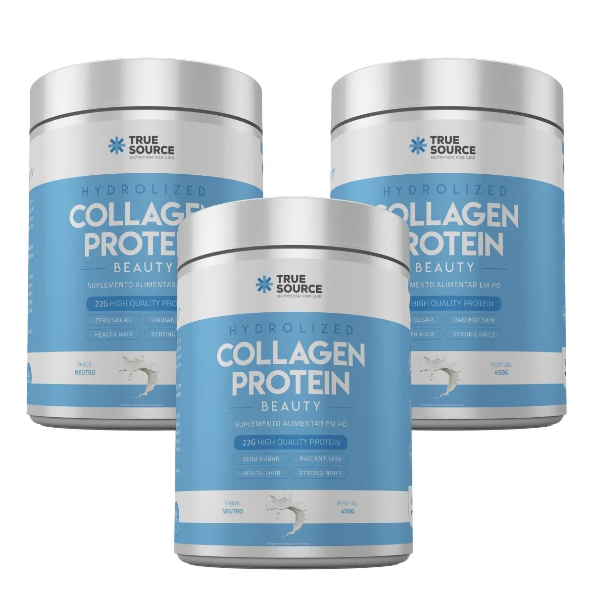 KIT 3 COLLAGEN PROTEIN 450G COLáGENO VERISOL PROTEíNA TRUESOURCE SEM Sabor