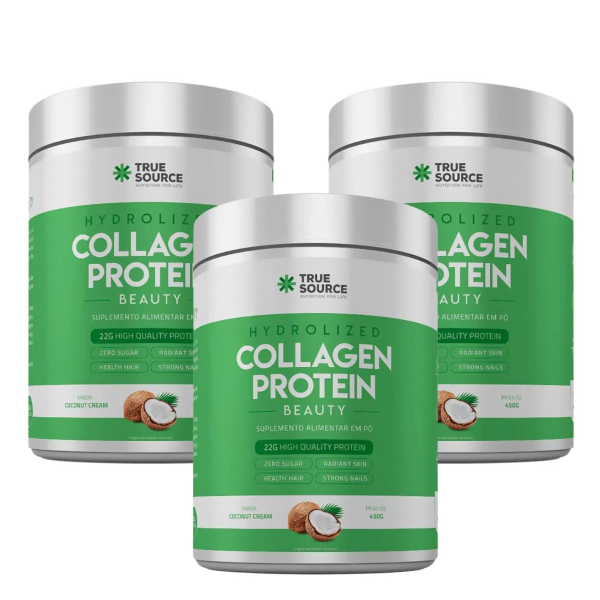 KIT 3 COLLAGEN PROTEIN 450G COLáGENO VERISOL PROTEíNA TRUESOURCE Coconut Cream