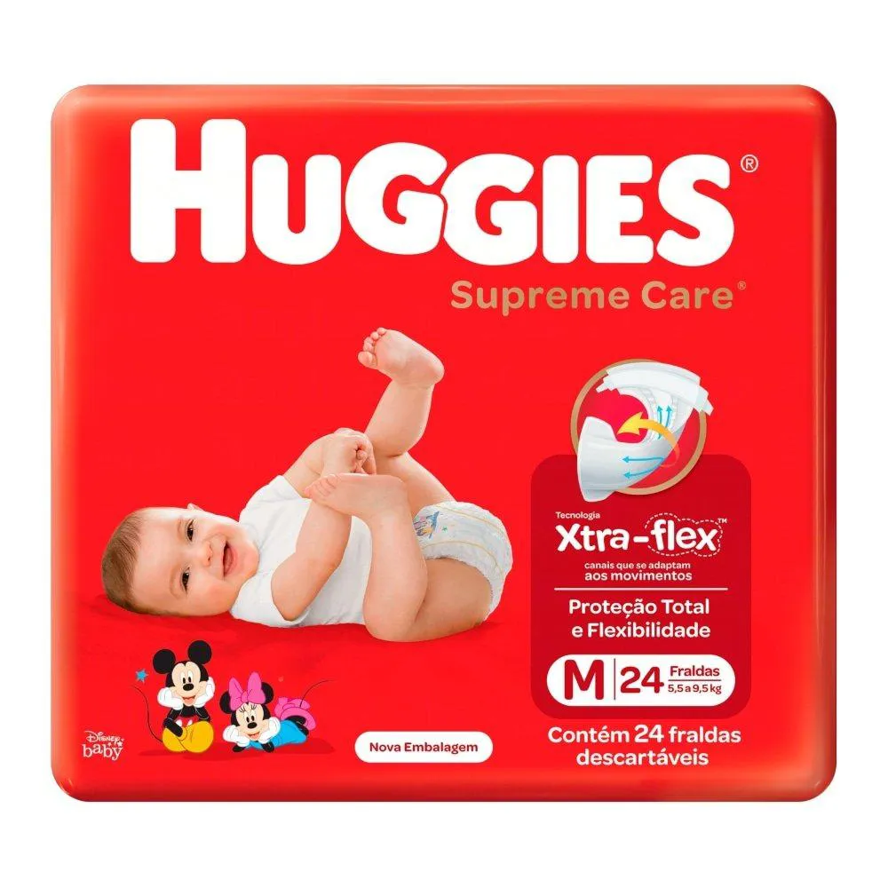 FRALDA DESCARTáVEL HUGGIES SUPREME CARE JUMBO TAMANHO M - 9 PACOTES COM 24 FRALDAS - TOTAL 216 TIRAS