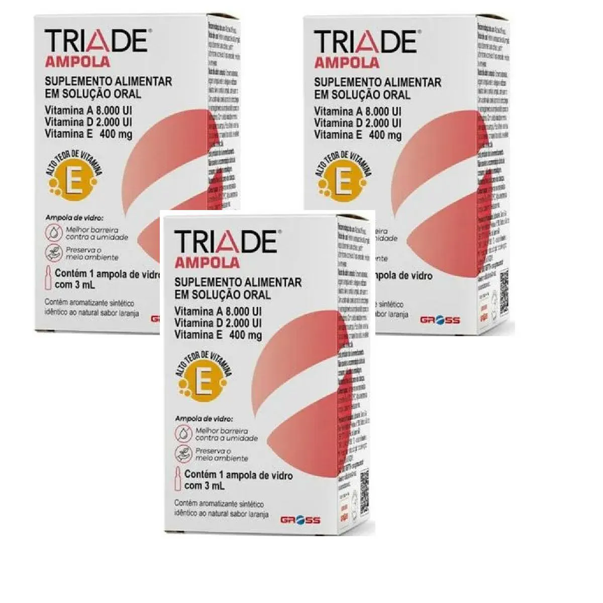 KIT 3 SUPLEMENTO TRIADE 1 AMPOLA DE 3ML SABOR LARANJA -GROSS