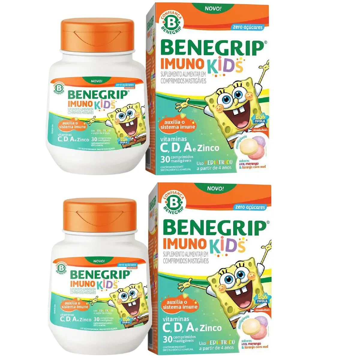 KIT 02 BENEGRIP IMUNO KIDS 30 CPR C,D,A E ZINCO - BENEGRIP