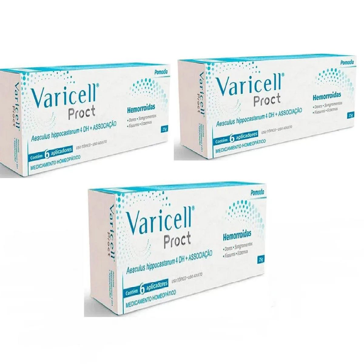 KIT 03 VARICELL PROCT POMADA 25G COM 6 APLICADORES - FQM