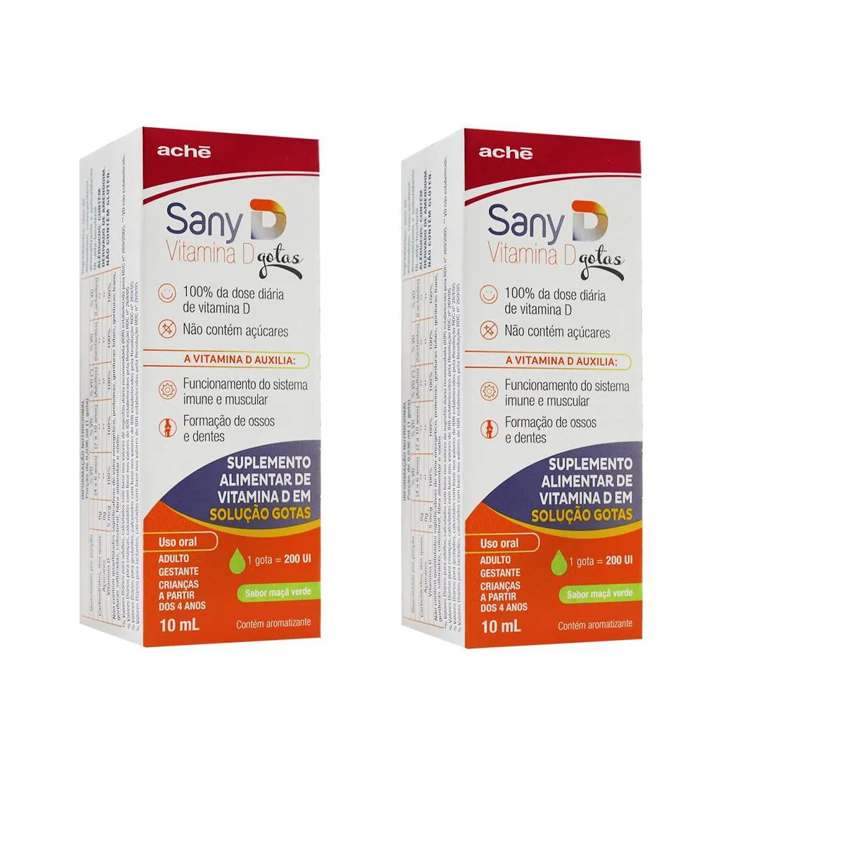 KIT 02 SANY D 200UI VITAMINA GOTAS SABOR MAçA VERDE 10ML - ACHE