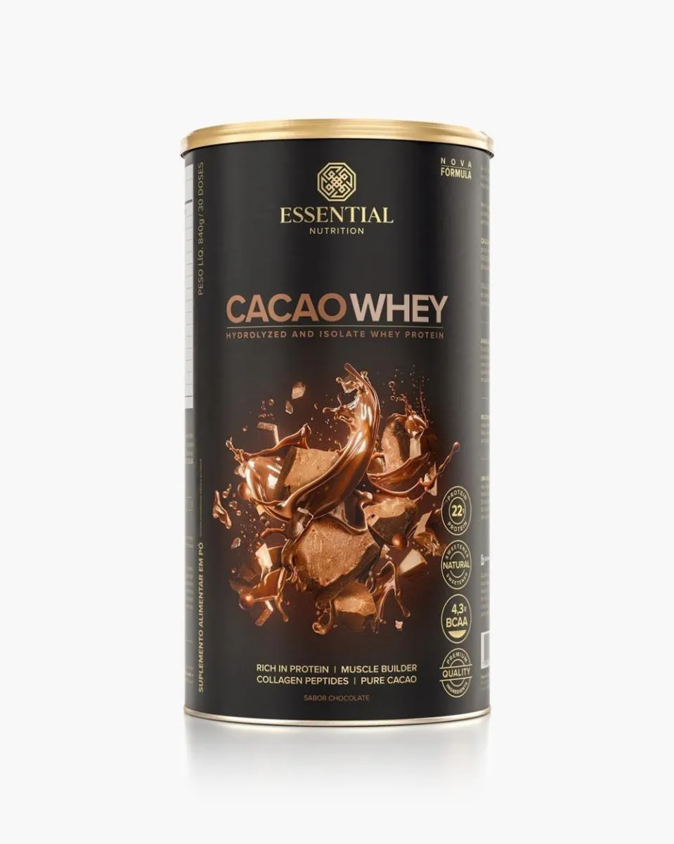 CACAO WHEY ESSENTIAL LATA 30 DOSES ISOLADADO E HIDROLIZADO