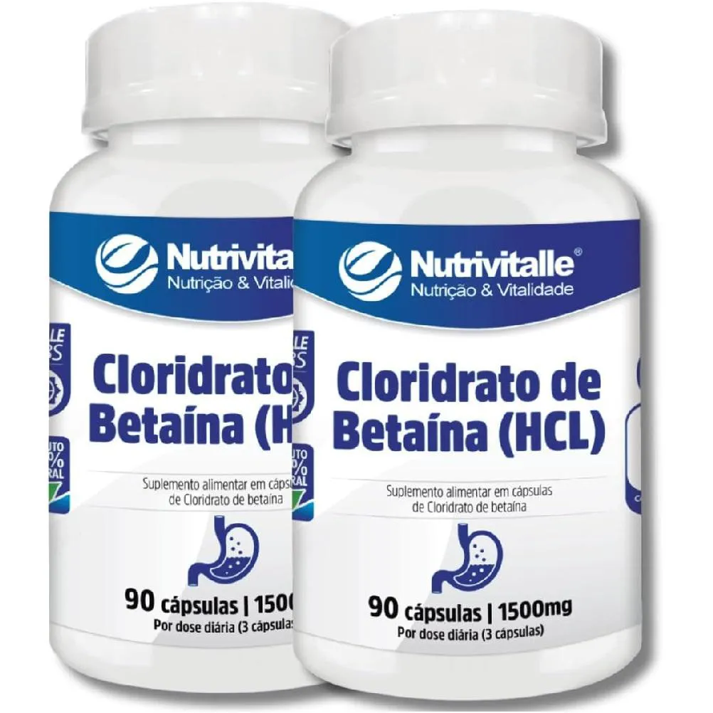 KIT 02 CLORIDRATO DE BETAINA (HCL) 1500MG 90CAPS NUTRIVITALLE