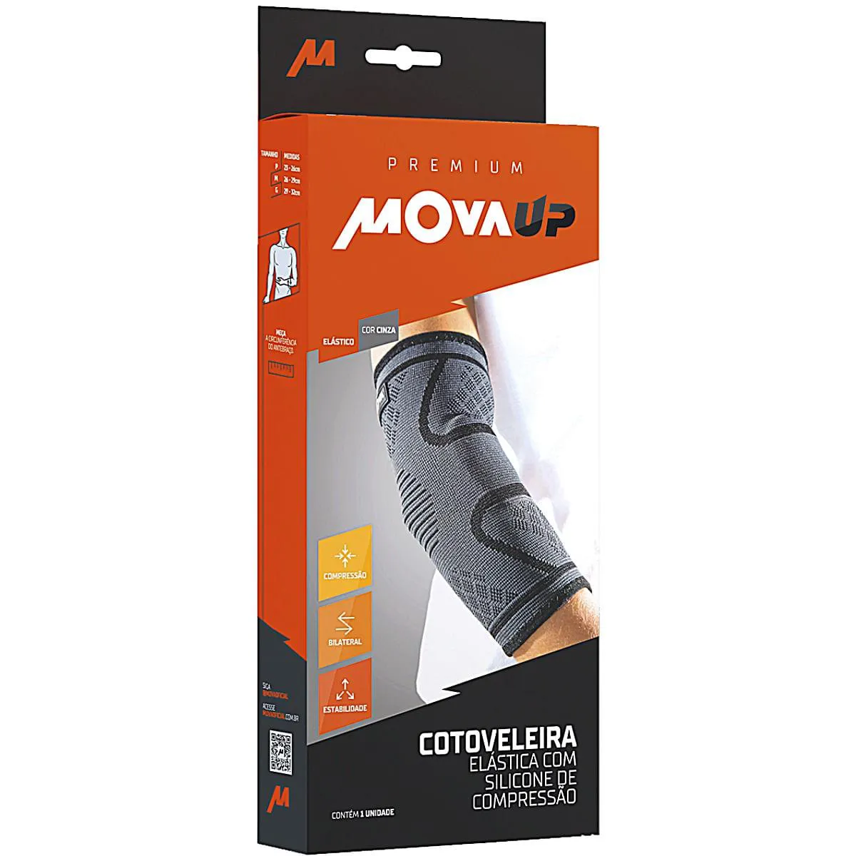 COTOVELEIRA ELáSTICA COM SILICONE DE COMPRESSãO MOVA UP CINZA TAM G - UNIDADE
