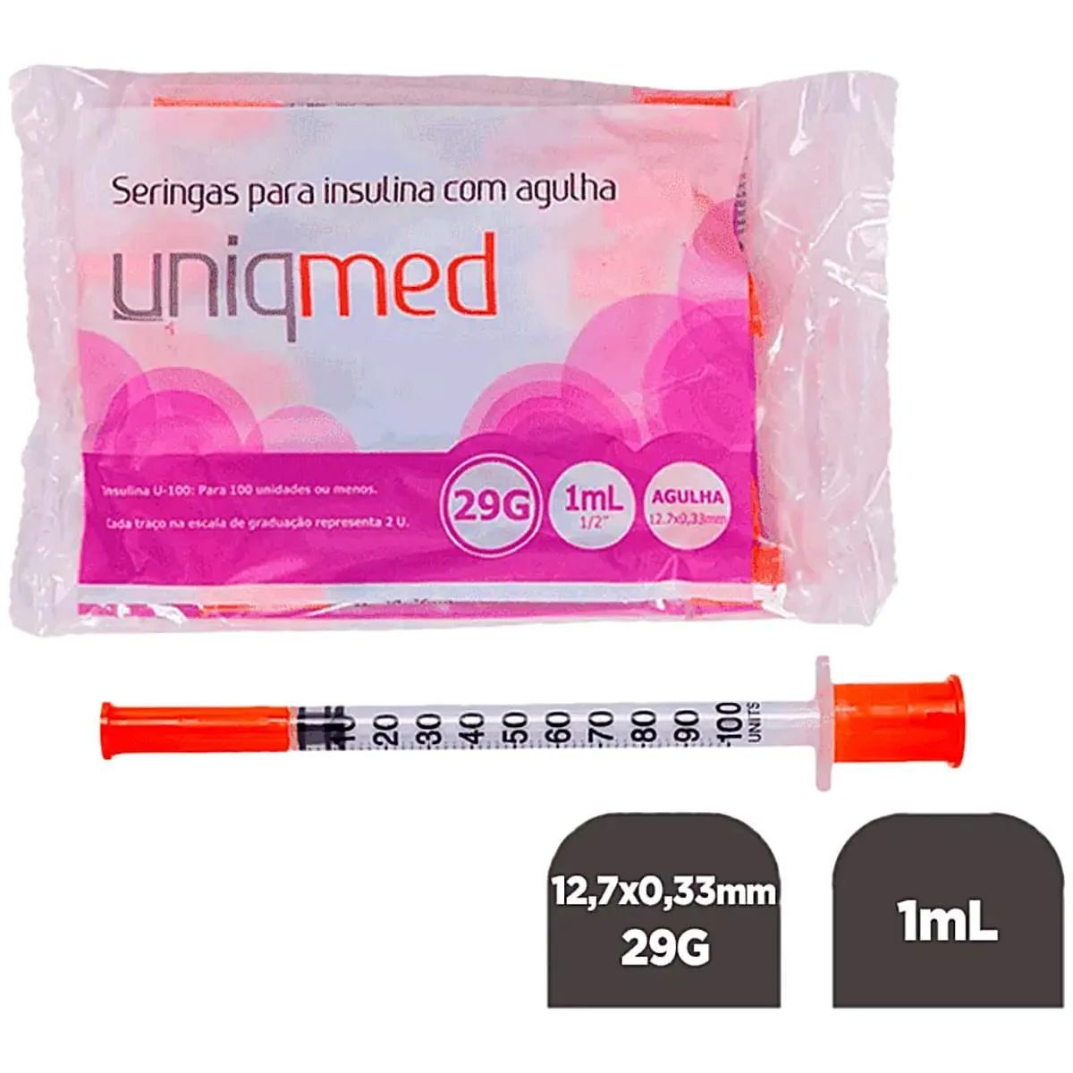 SERINGA INSULINA UNIQMED 1ML 12,7X0,33MM 29G - 10 SERINGAS