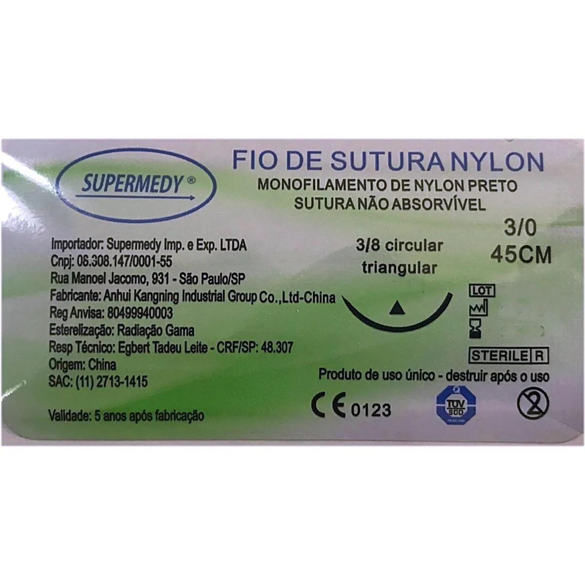 FIO SUTURA SUPERMEDY NYLON 3-0 AGULHA 24MM 3/8 - UNIDADE