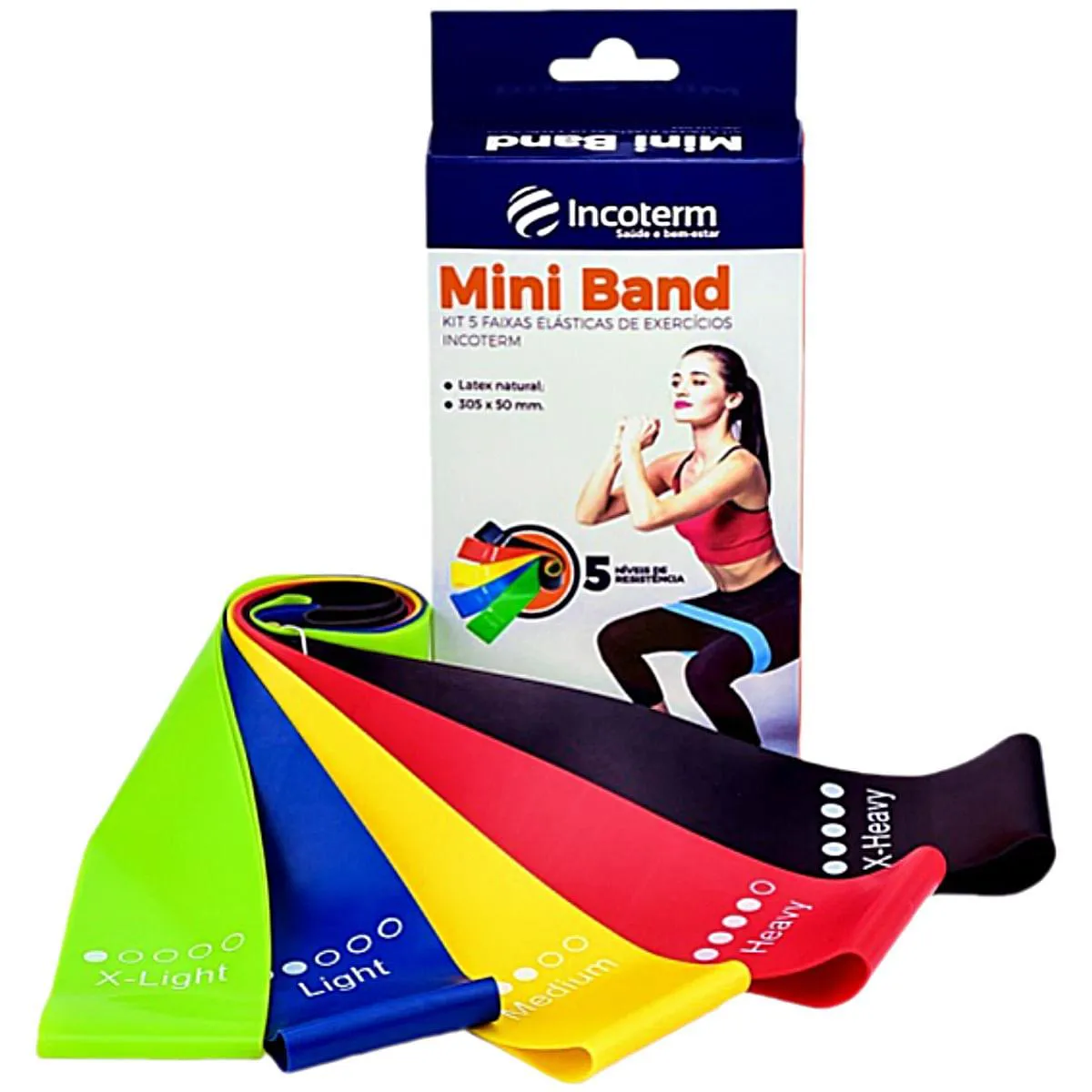 KIT MINI BAND 5 FAIXAS ELáSTICAS DE EXERCíCIOS INCOTERM
