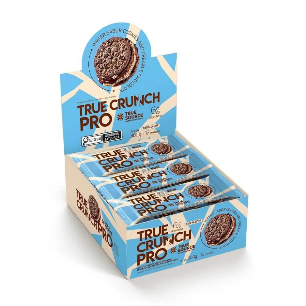 TRUE CRUNCH PRO DISPLAY (12 UNID. 25G) - SABOR: COOKIES CREAM C/ COBERTURA DE CHOC. MEIO AMARGO