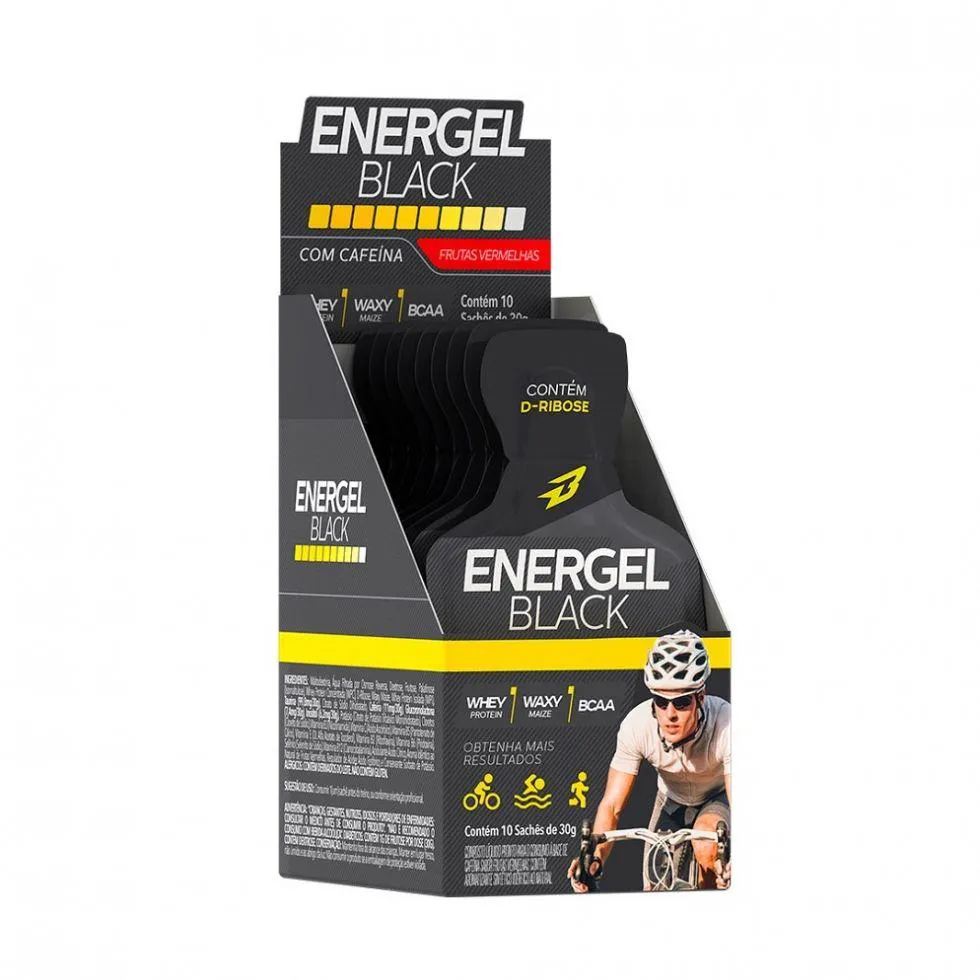 ENERGEL BLACK CAIXA COM 10 SACHêS (300G) - SABOR: FRUTAS VERMELHAS