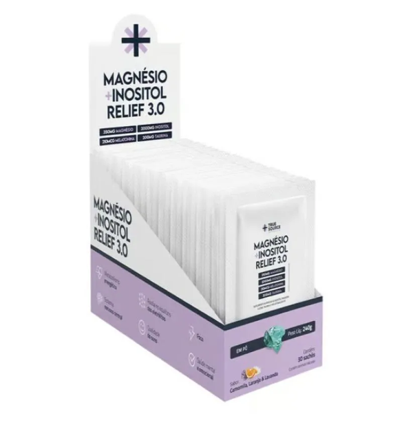 MAGNéSIO + INOSITOL RELIEF 3.0 DISPLAY (30 SACHêS 8G) - SABOR: CAMOMILA, LARANJA E LAVANDA