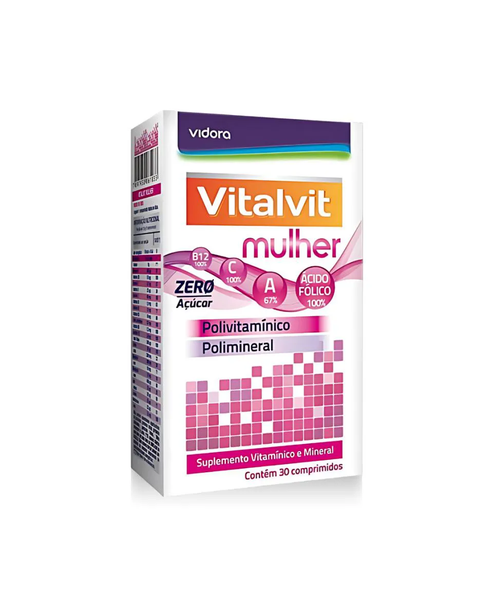POLIVITAMíNICO VITALVIT MULHER POLIMINERAL B12 ZERO AçúCAR C/30 CP VIDORA