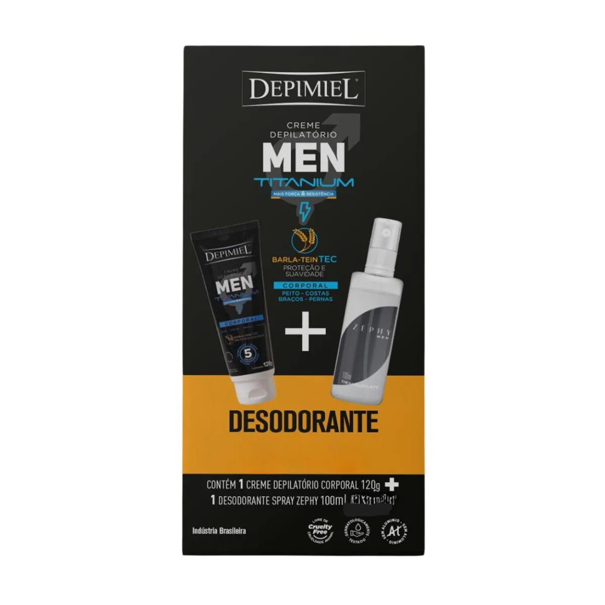 KIT CREME DEPILAçãO CORPO MEN E DESODORANTE ZEPHY DEPIMIEL