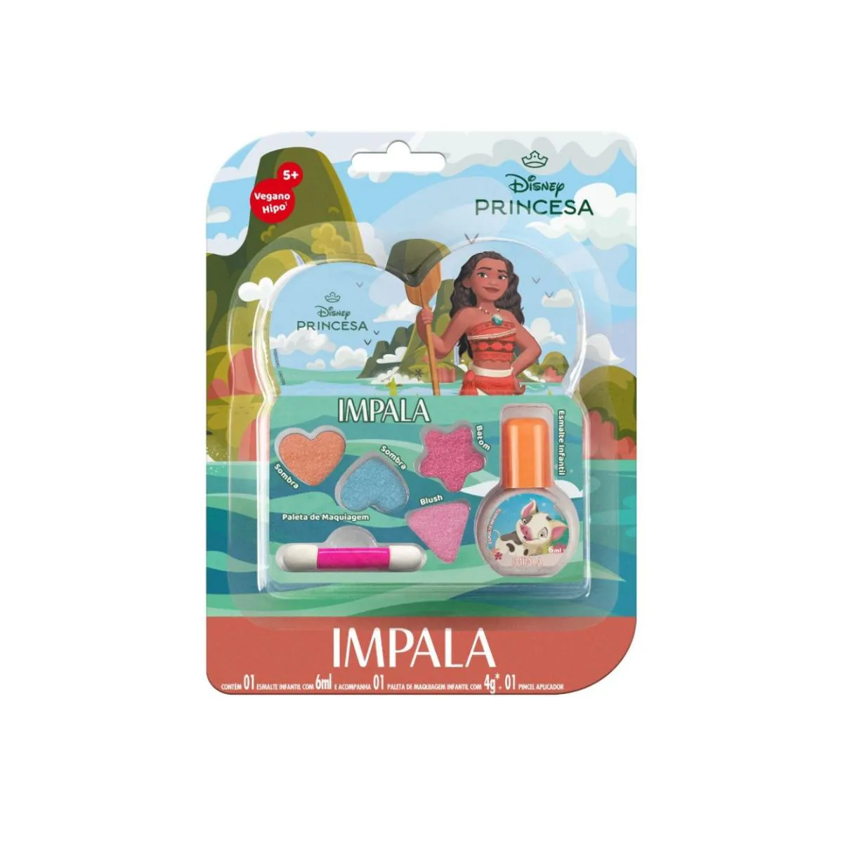 KIT ESMALTE E PALETA MAQUIAGEM MOANA DISNEY INFANTIL IMPALA