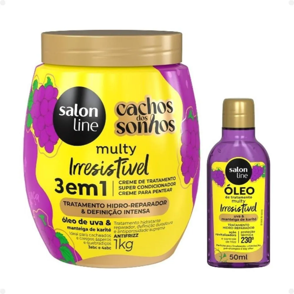 KIT SALON LINE MULTY IRRESTíVEL: 1 CREME 3 EM 1 E 1 ÓLEO UVA
