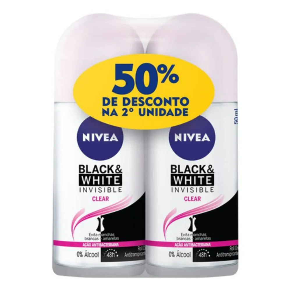 KIT 2 DESODORANTES ROLL ON INVISIBLE FEMININO 50ML NIVEA