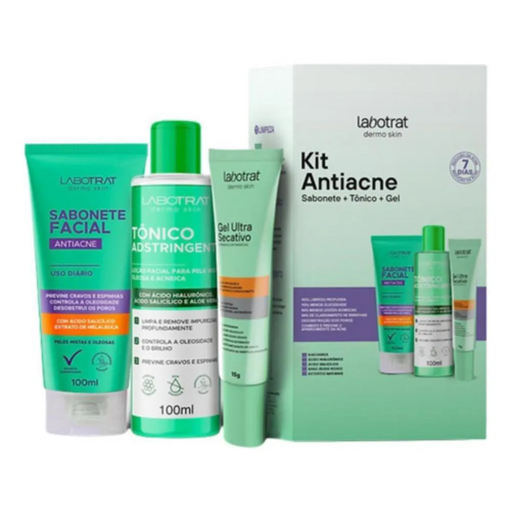 KIT SABONETE GEL SECATIVO E TôNICO FACIAL ANTIACNE LABOTRAT