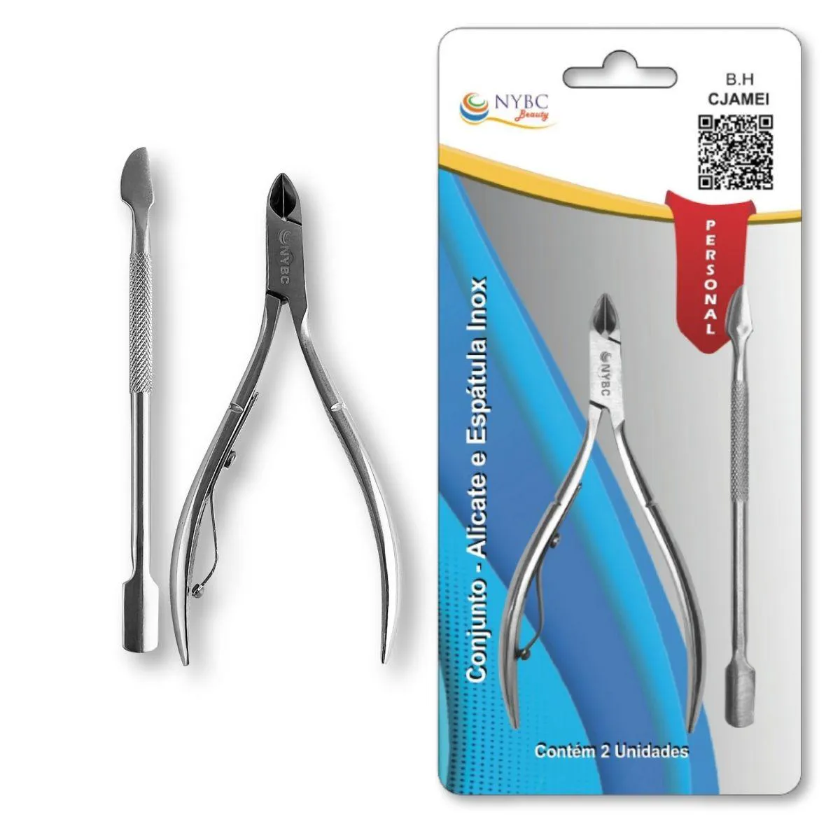 CONJUNTO: ALICATE PARA CUTICULAS E ESPáTULA INOX NYBC