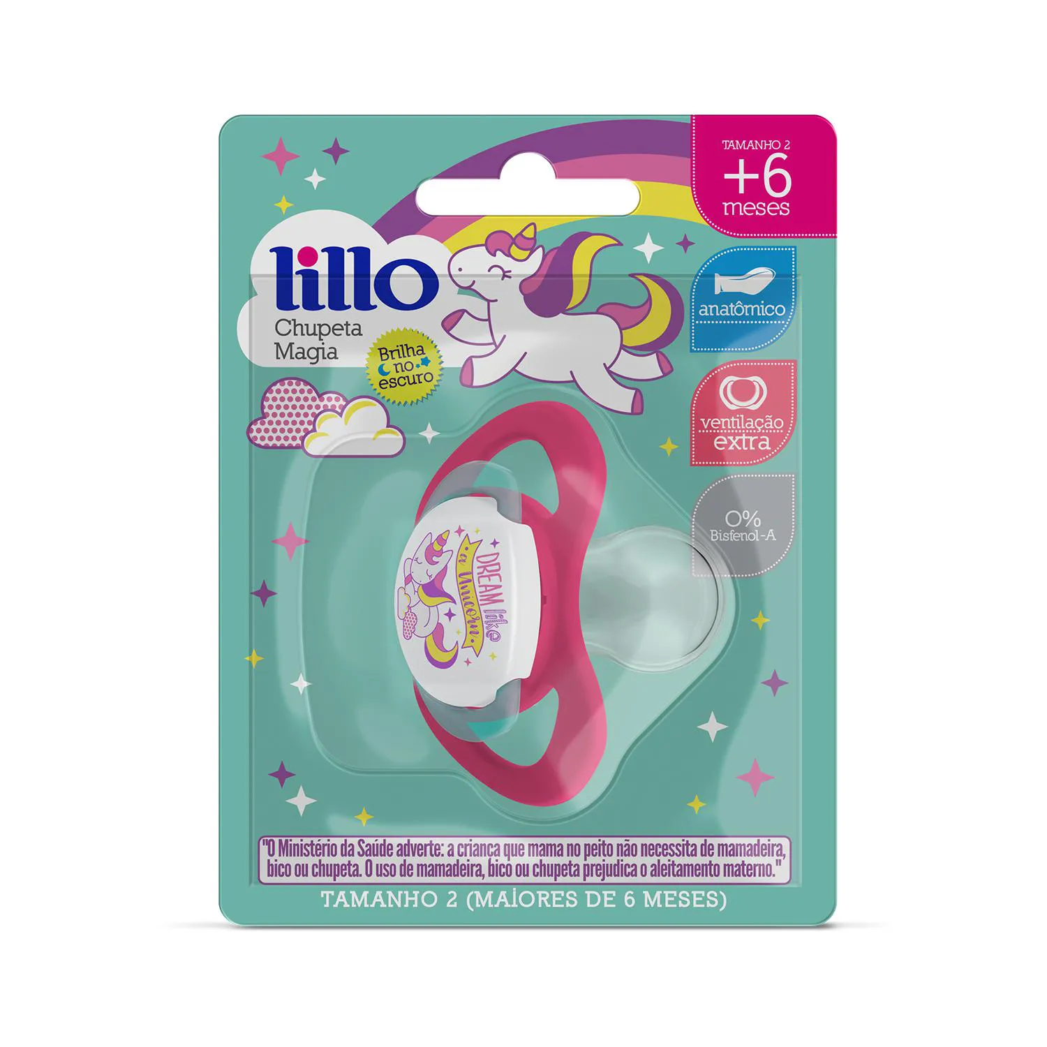 Chupeta Brilha no Escuro Magia 6m+ Rosa - Lillo